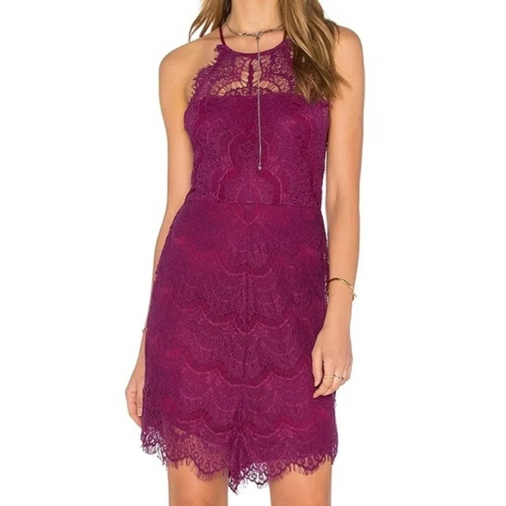 Free People Intimately Purple She's Got It Sleeveless Lace Slip Halter Dress